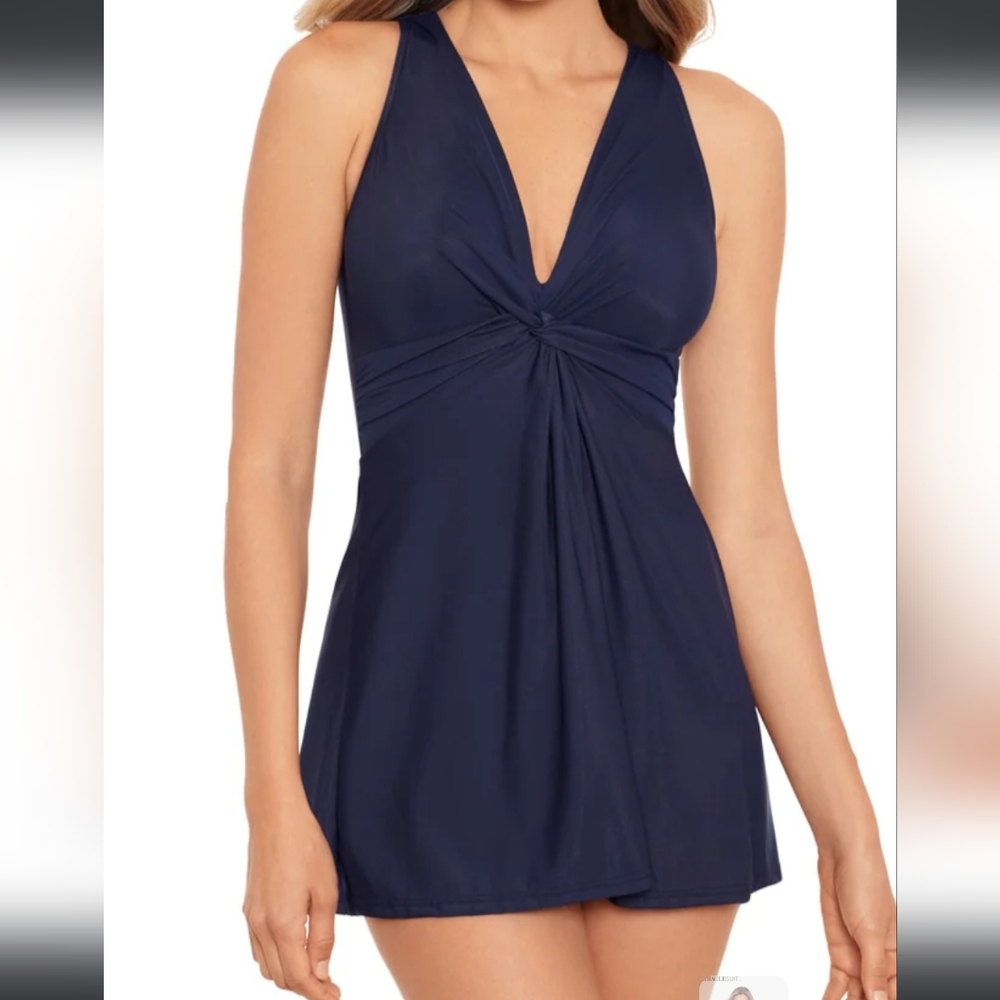 Miraclesuit Midnight Blue MARAIS Tummy Control One Piece Swimdress Swimsuit 10